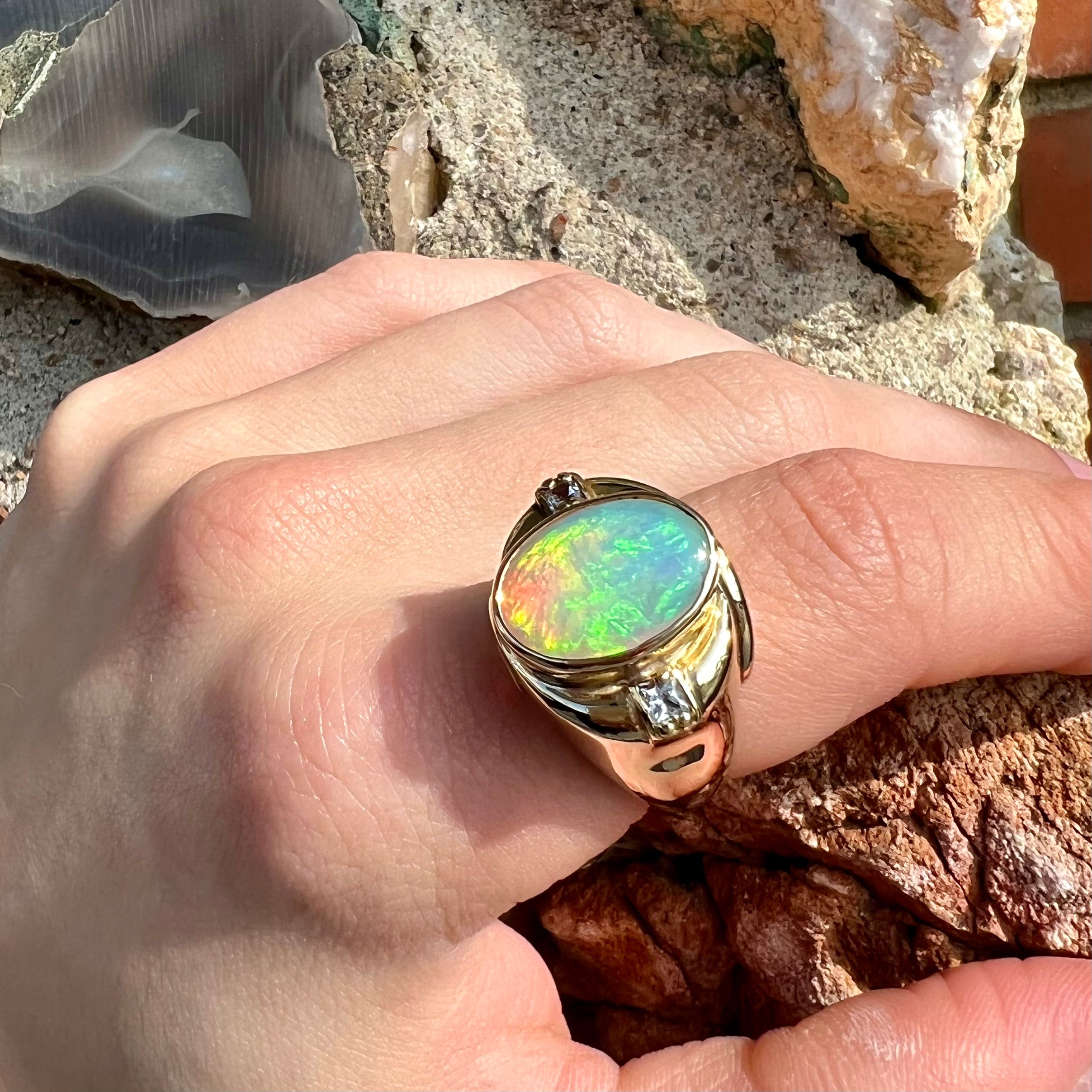 FireBall Pattern Natural Opal Ring Fancy Design Ring