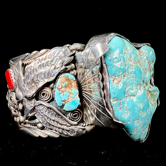 A men's Sleeping Beauty turquoise nugget cuff bracelt handmade by Navajo Artist, Allen Chee.
