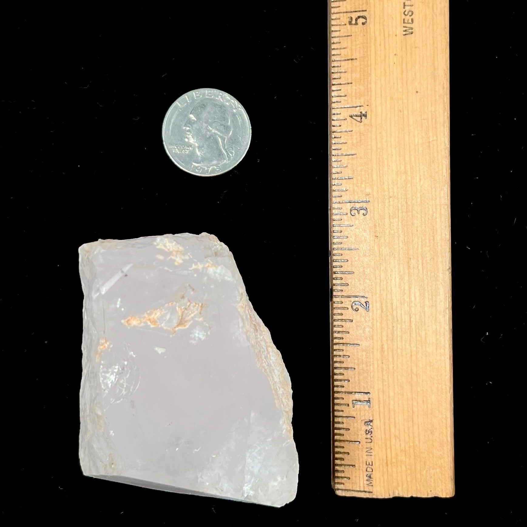 A rough, pink morganite crystal from the Stewart Mine in Pala, California.