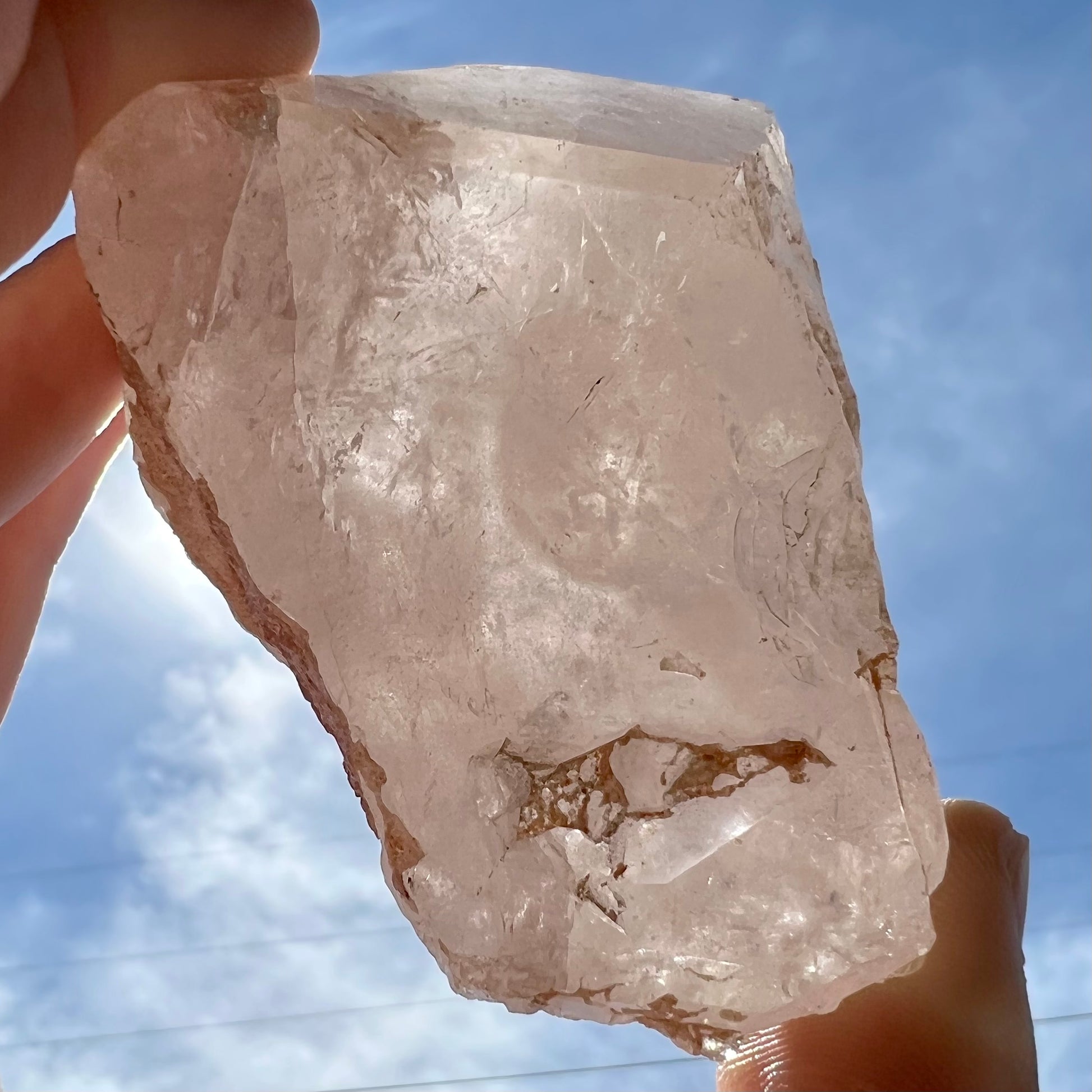 A rough, pink morganite crystal from the Stewart Mine in Pala, California.