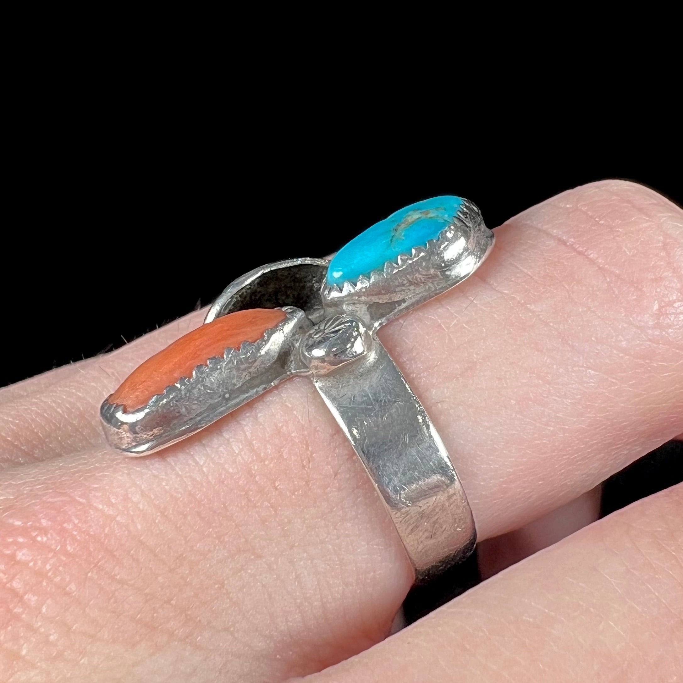 Vintage Navajo Turquoise & Pink Coral Ring, c.1970's