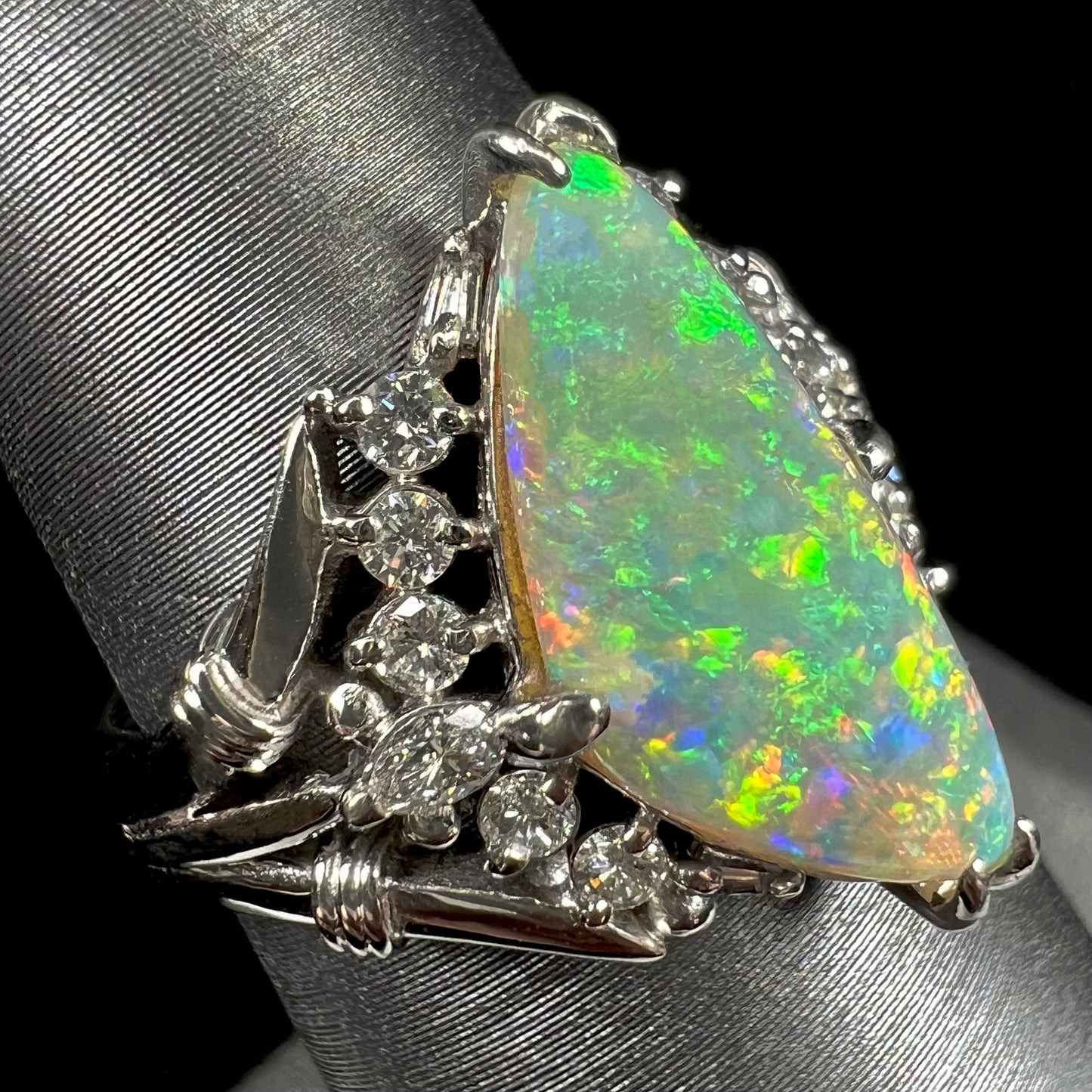 Camille | 2.11ct Australian Crystal Opal & Diamond Platinum Ring