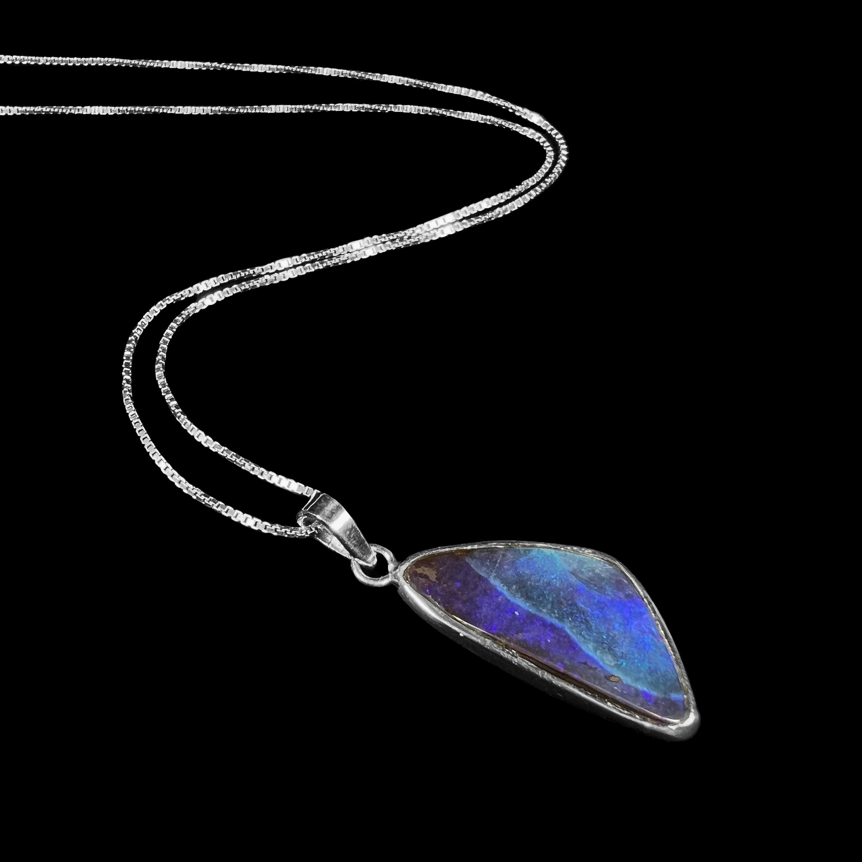 55x19mm Wire-Wrapped Owyhee Blue Opal Pendant – 1:3 Art
