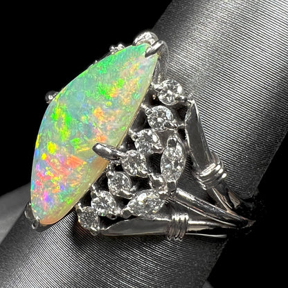 Camille | 2.11ct Australian Crystal Opal & Diamond Platinum Ring