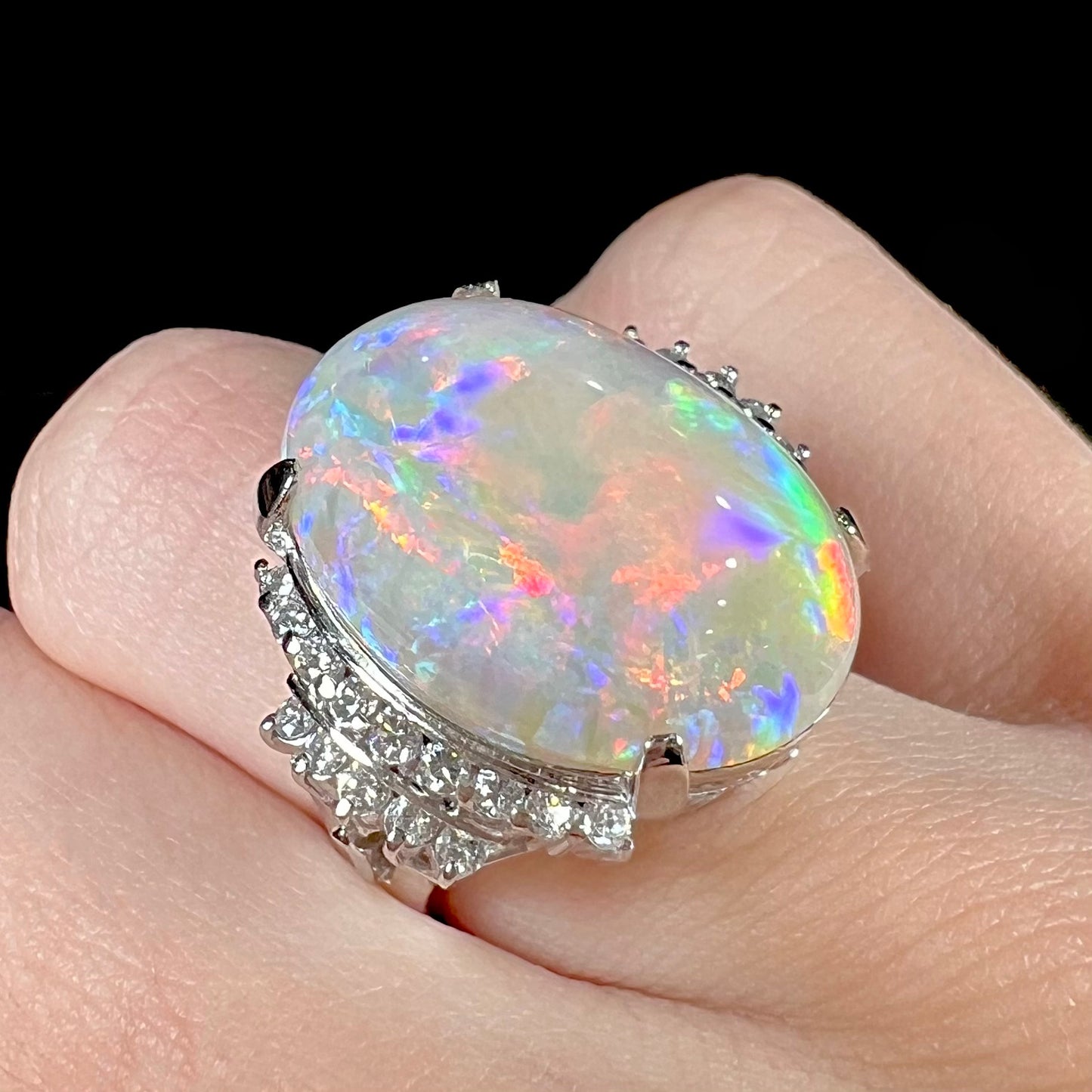 Nina | 12.54ct White Crystal Opal & Diamond Ring in Platinum