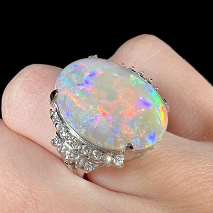 Nina | 12.54ct White Crystal Opal & Diamond Ring in Platinum