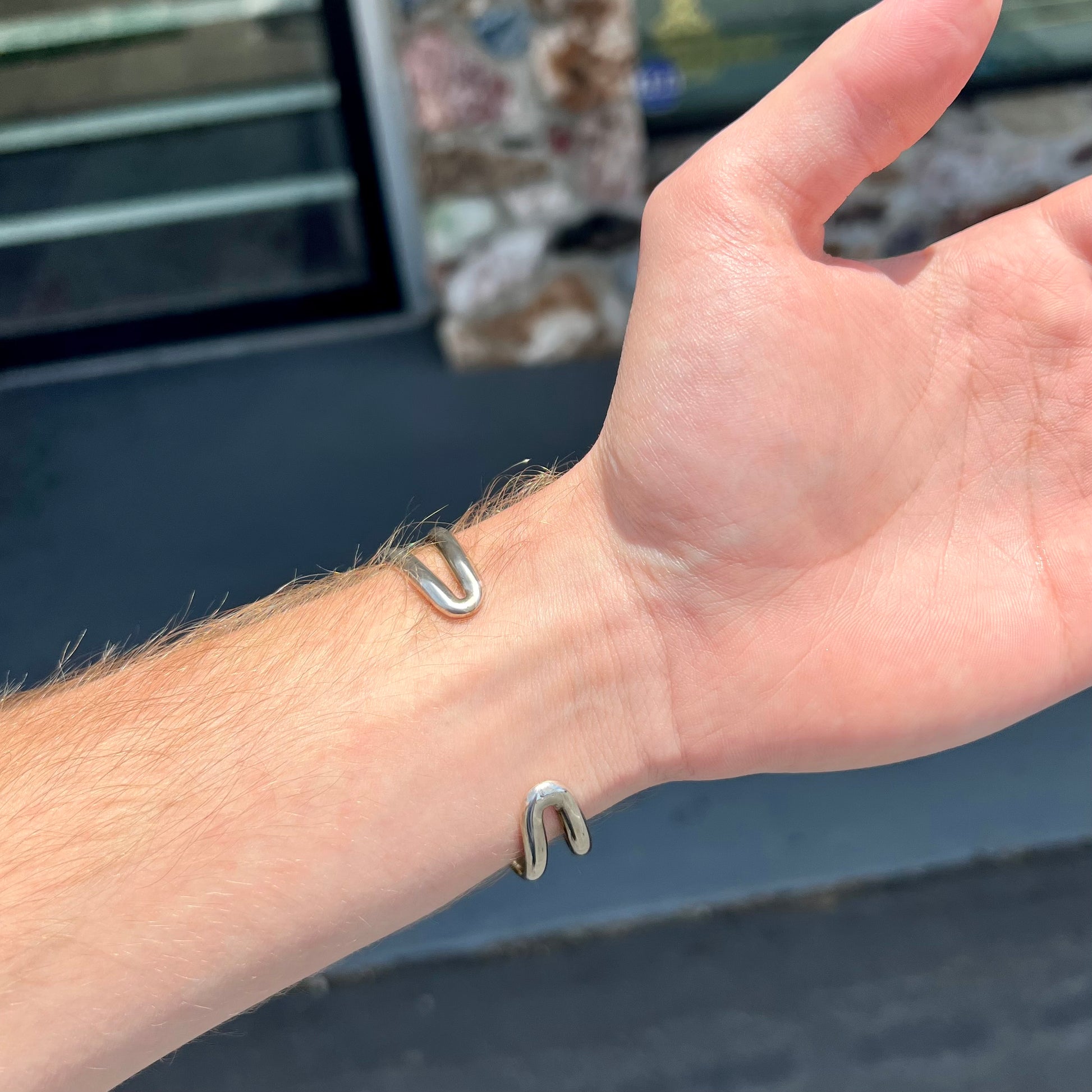 A Navajo style rough turquoise nugget silver cuff bracelet.