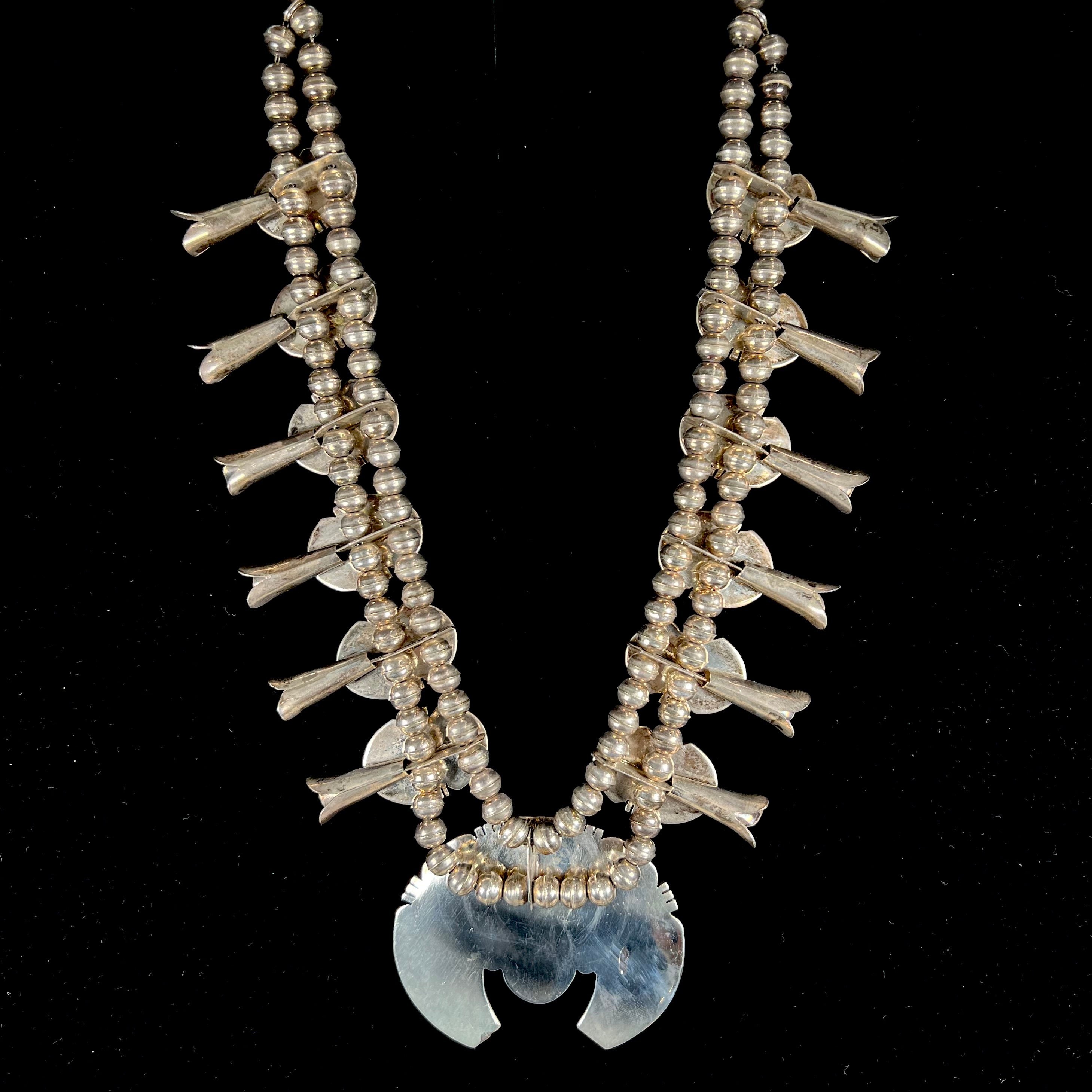 Vintage Navajo Notah King's Manassa Turquoise Sterling Squash Blossom  Necklace