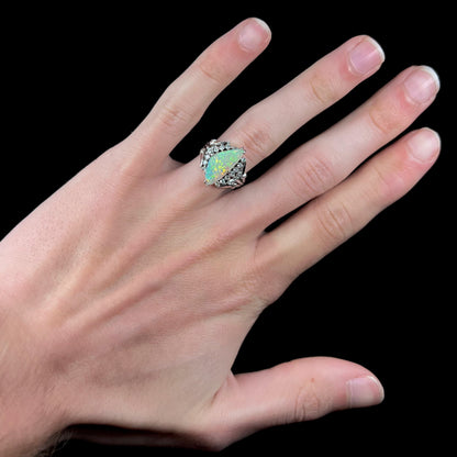 Camille | 2.11ct Australian Crystal Opal & Diamond Platinum Ring