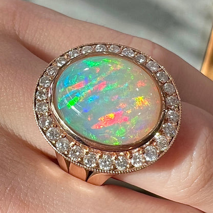 Queen Yvonne | 10.10ct Fire Opal & Diamond Ring in 14kt Rose Gold