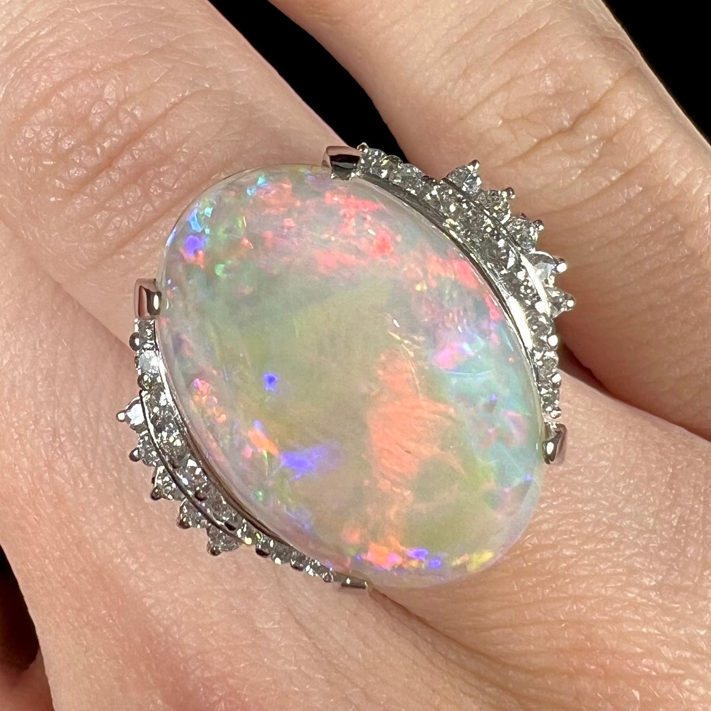 Nina | 12.54ct White Crystal Opal & Diamond Ring in Platinum