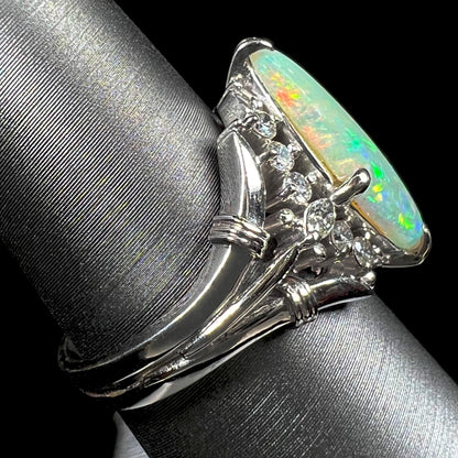 Camille | 2.11ct Australian Crystal Opal & Diamond Platinum Ring