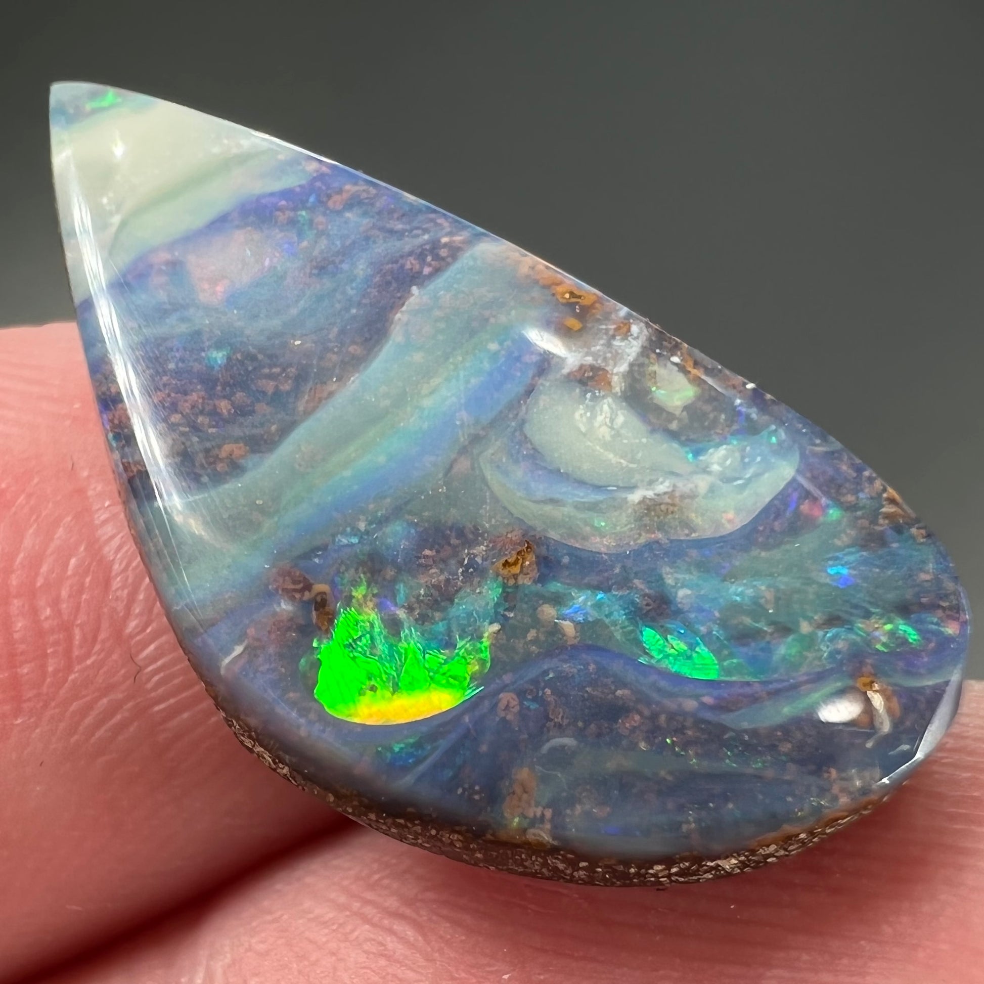 A loose Australian boulder opal stone from Quilpie, Australia.