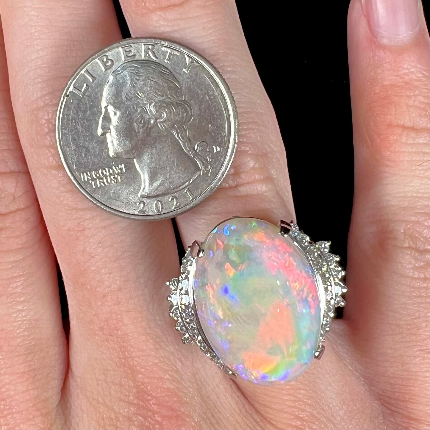 Nina | 12.54ct White Crystal Opal & Diamond Ring in Platinum