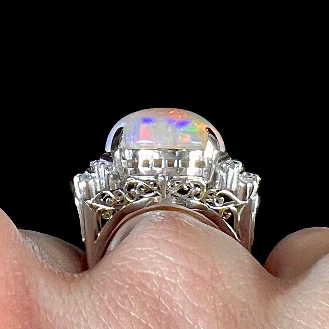 Nina | 12.54ct White Crystal Opal & Diamond Ring in Platinum