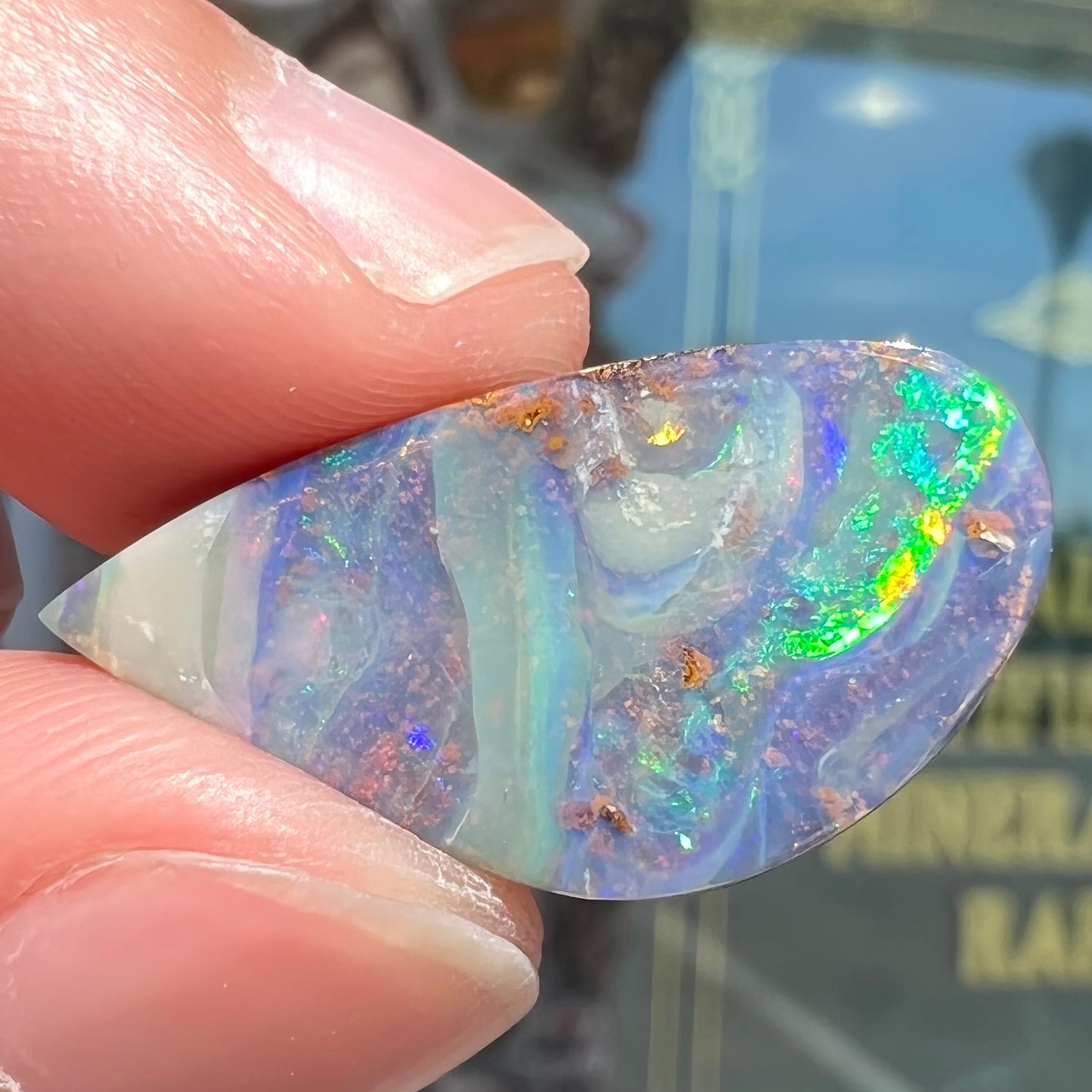 A loose Australian boulder opal stone from Quilpie, Australia.