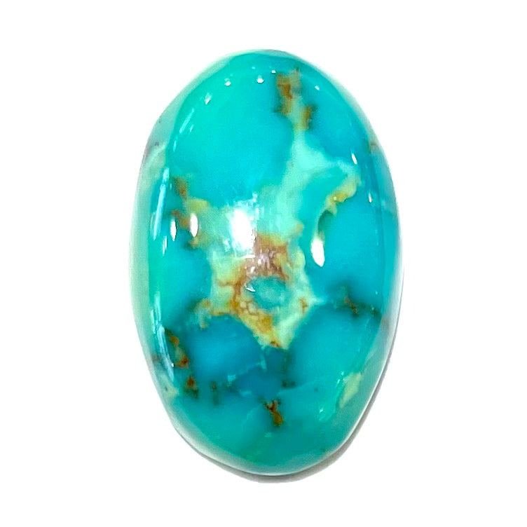 Loose Pilot Mountain turquoise with a pattern of brown matrix spots that resembles a star.  星绿松石