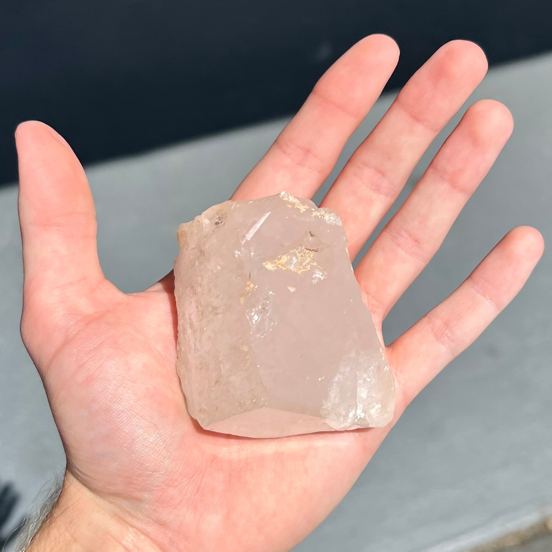 A rough, pink morganite crystal from the Stewart Mine in Pala, California.