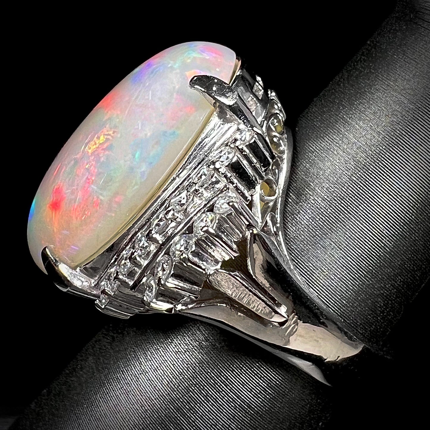 Nina | 12.54ct White Crystal Opal & Diamond Ring in Platinum