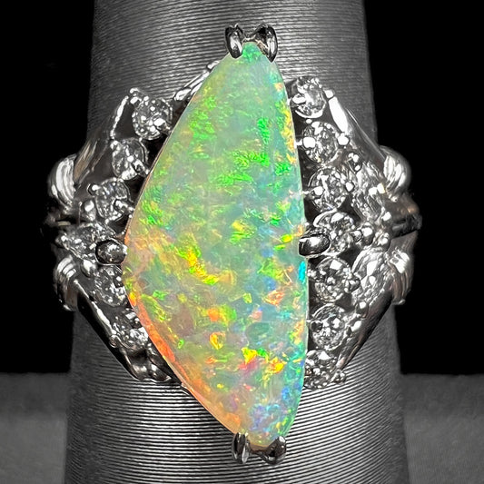 Camille | 2.11ct Australian Crystal Opal & Diamond Platinum Ring