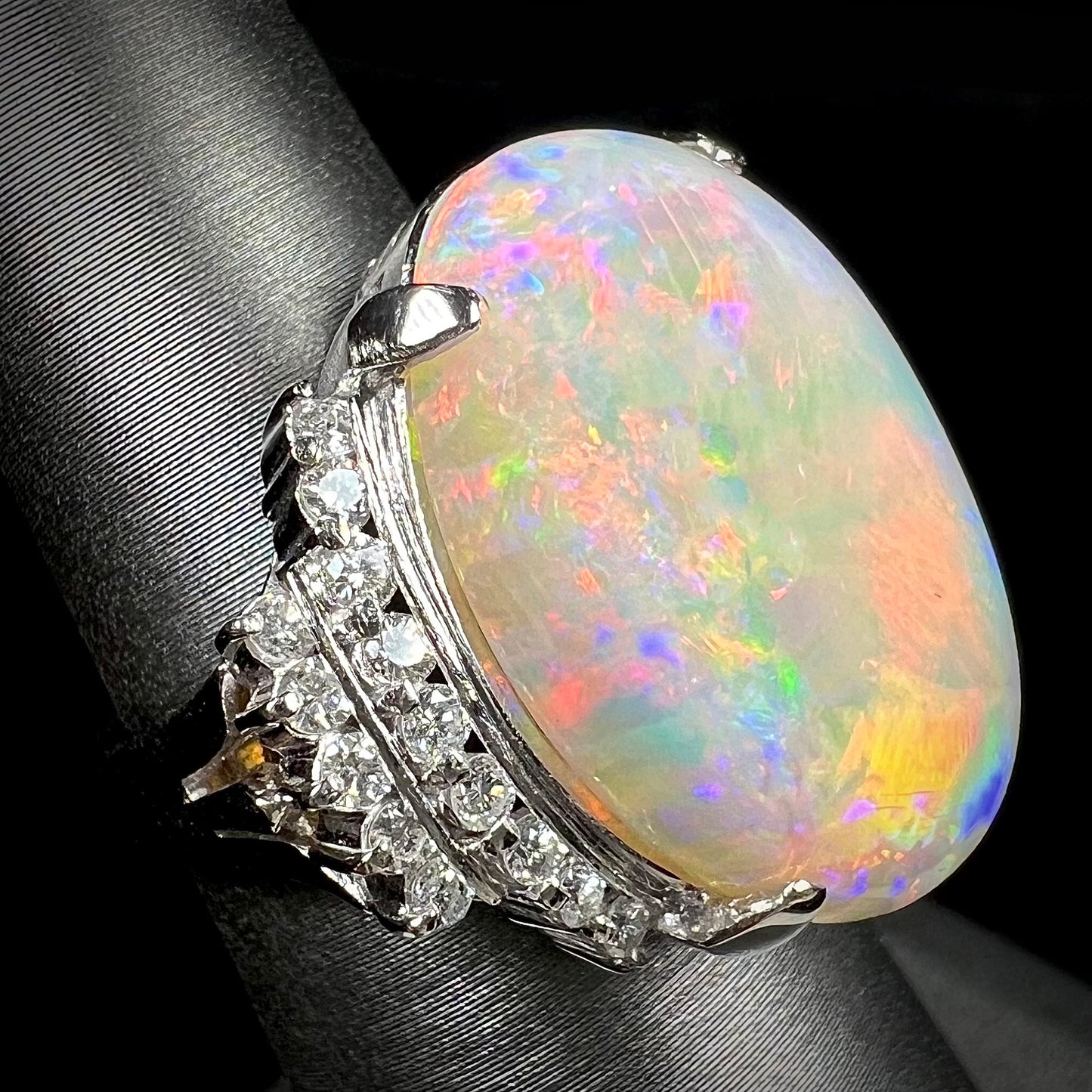 Nina | 12.54ct White Crystal Opal & Diamond Ring in Platinum