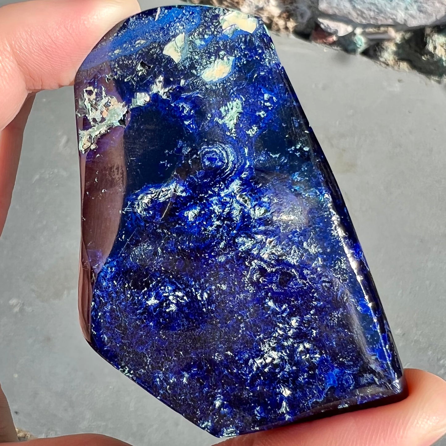 A polished piece of deep royal blue azurite.