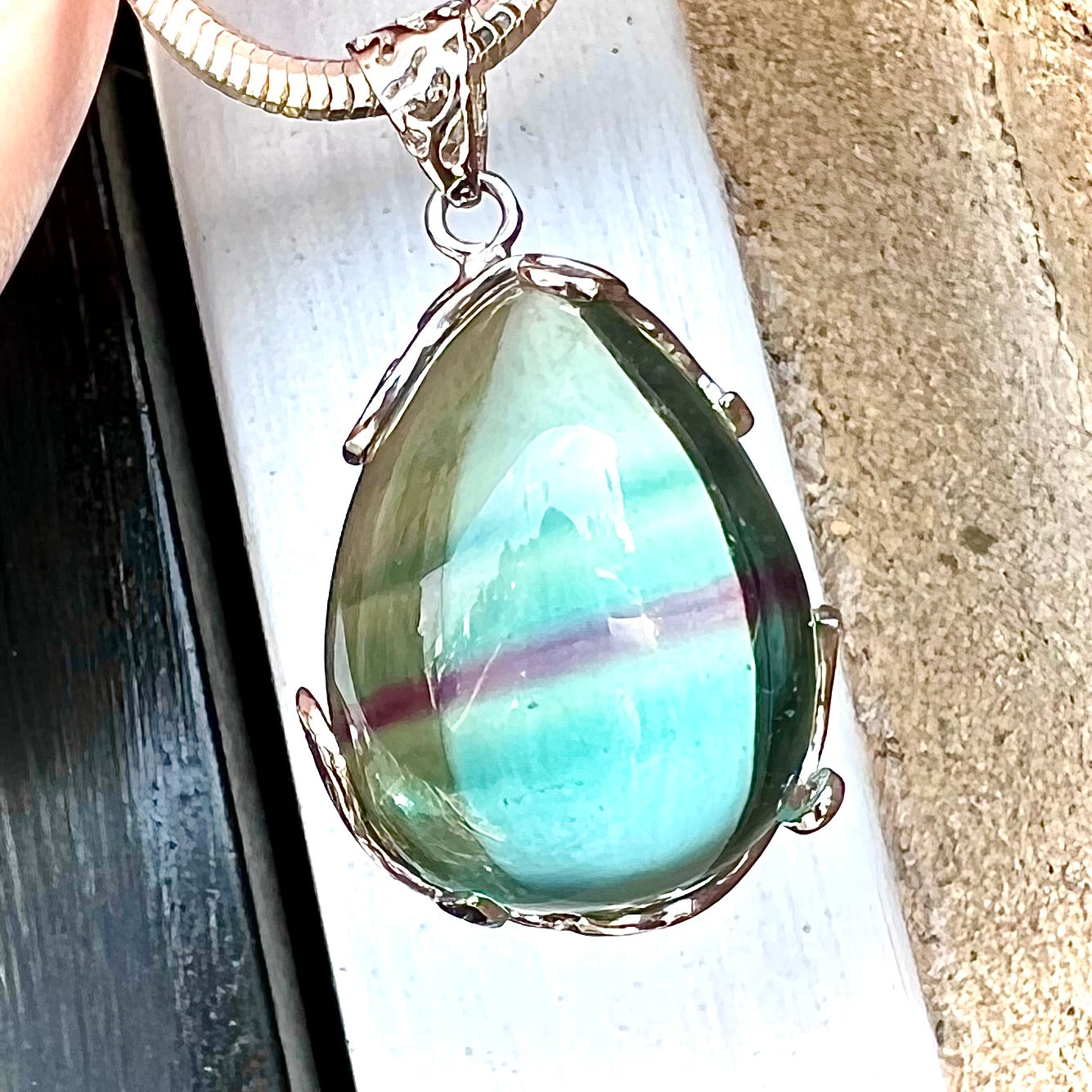 Fluorite Pendant | Sterling Silver | Chain Included