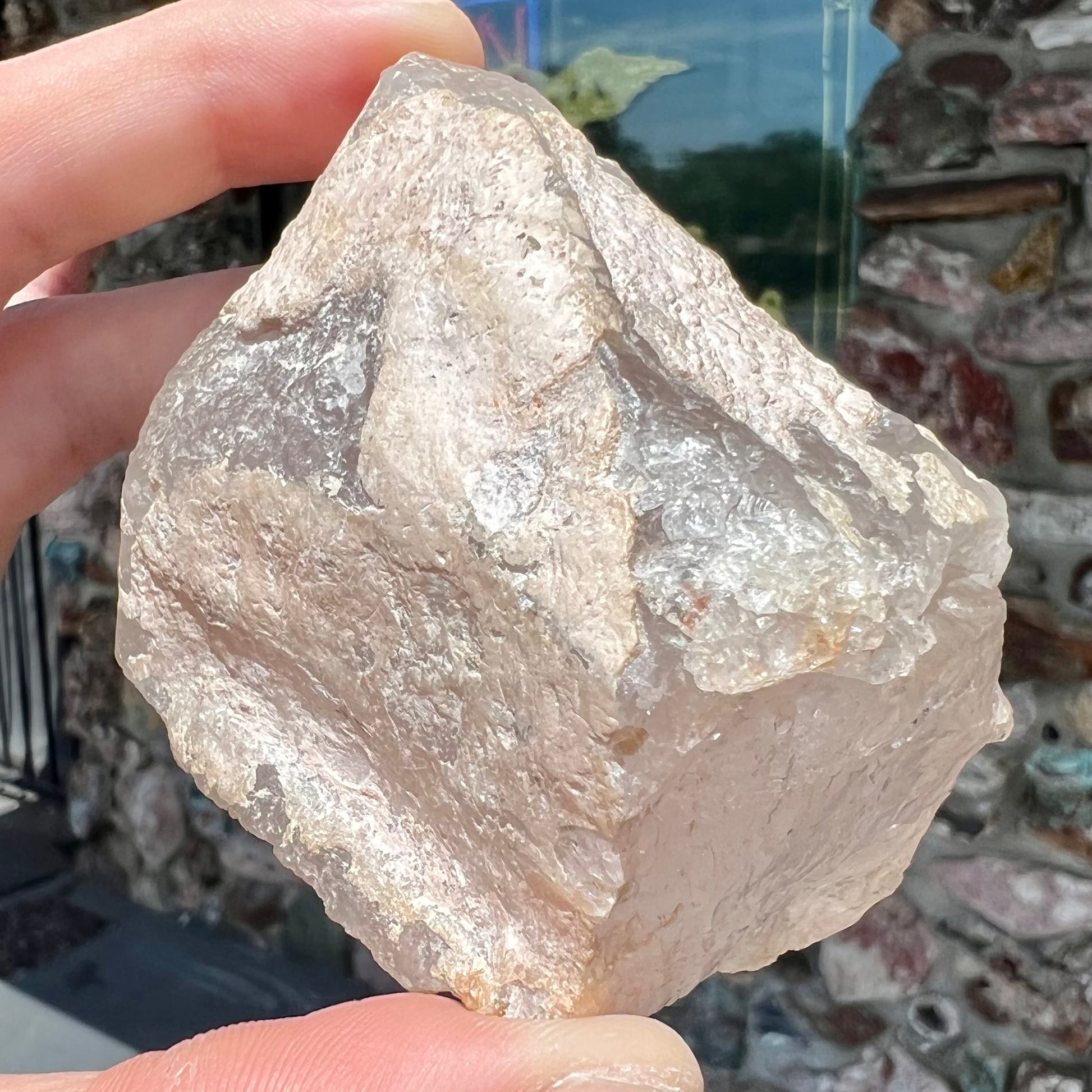 A rough, pink morganite crystal from the Stewart Mine in Pala, California.