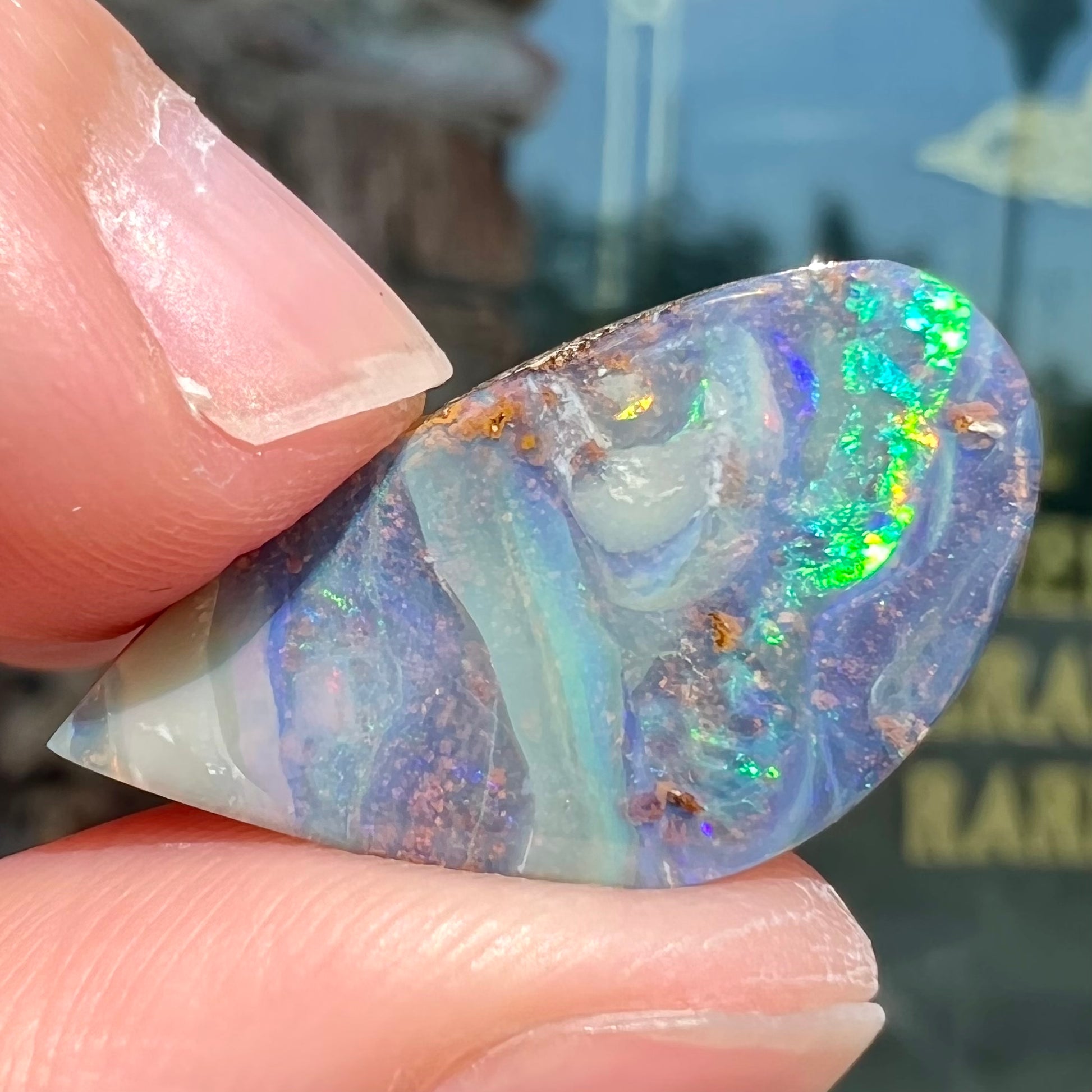 A loose Australian boulder opal stone from Quilpie, Australia.