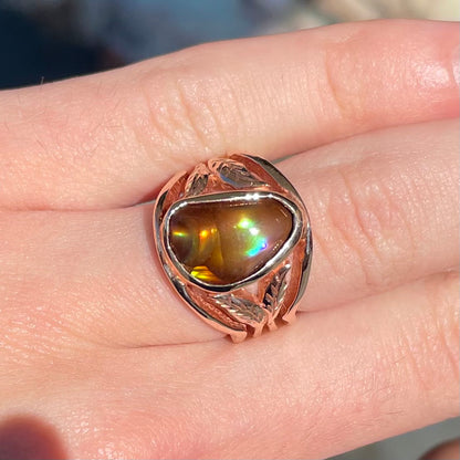 Metallic Fire Agate Solitaire Ring | 14kt