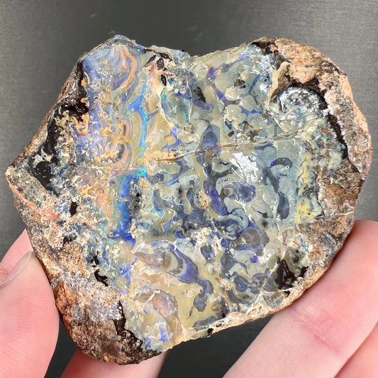 A rough specimen of boulder opal from Quilpie, Australia.