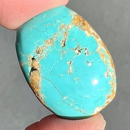 One loose polished turquoise stone cabochon from Royston Mining District.  The color is robin's egg blue with light brown matrix.