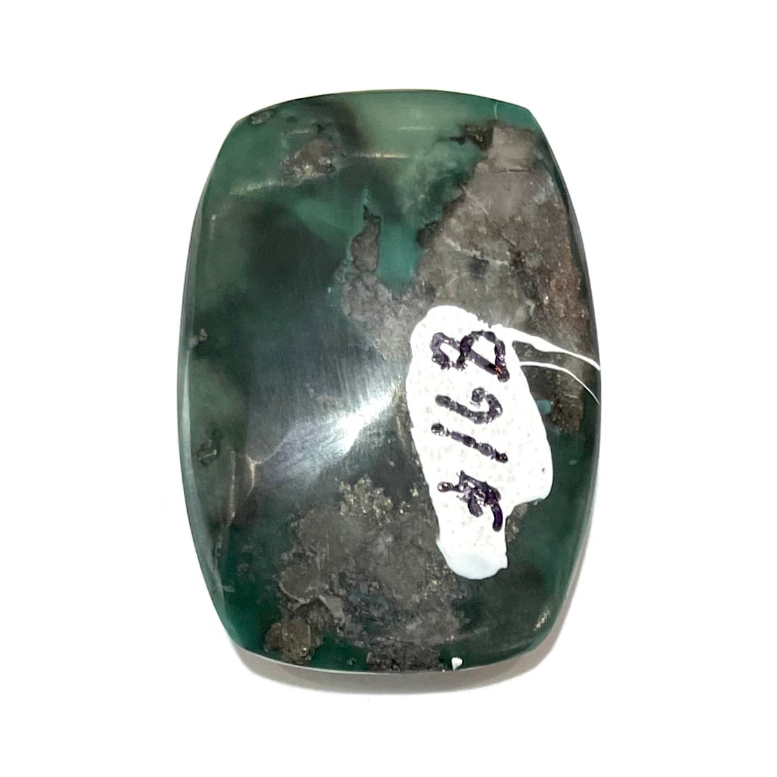 A loose, polished dark green turquoise stone from Royston Mining District, Nevada.
