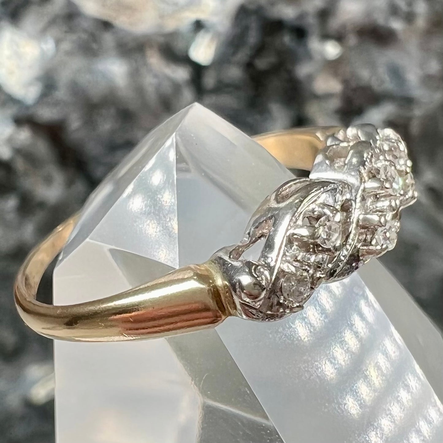 A vintage two tone diamond band set with single cut diamonds.