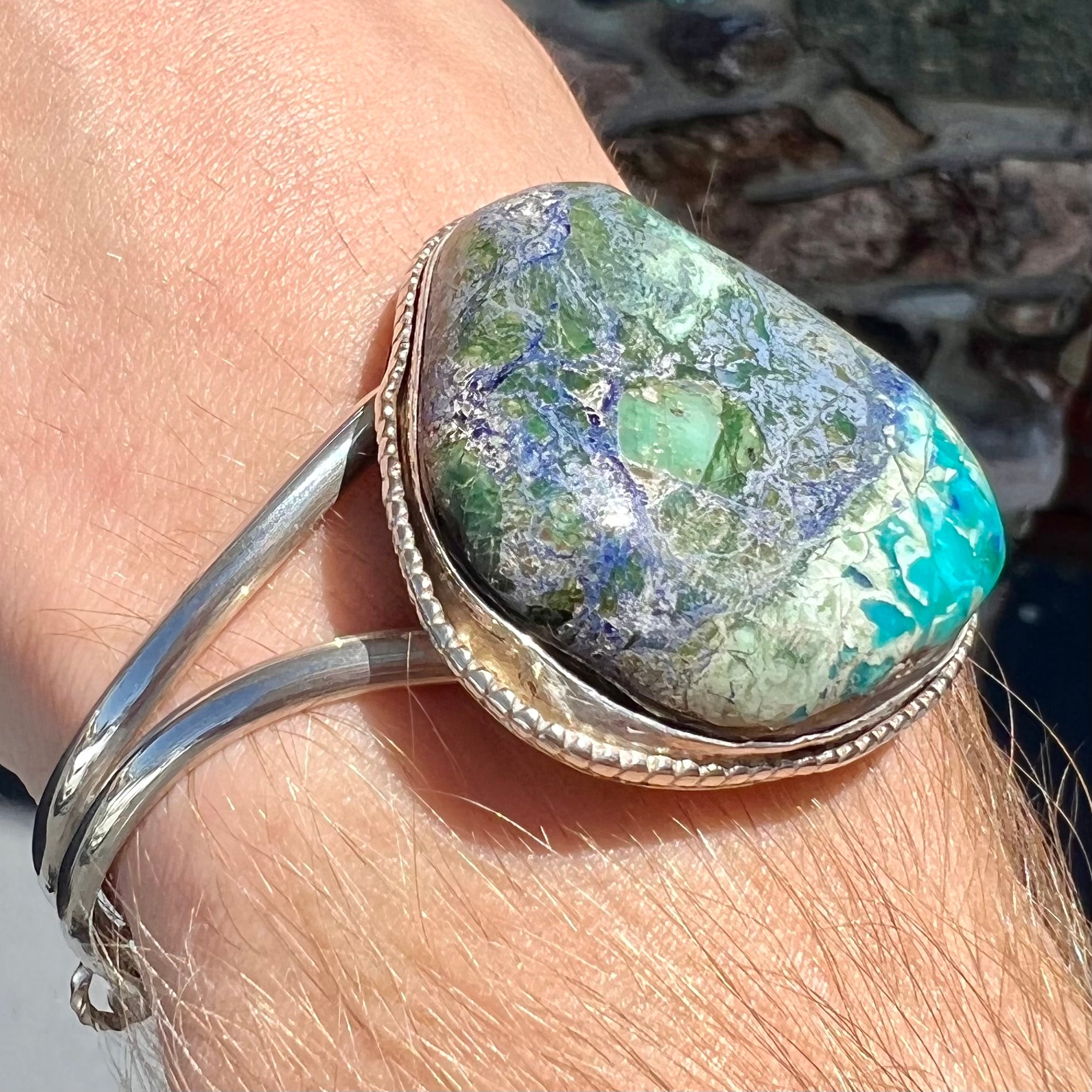 Silver Malachite & Chrysocolla Oval Cuff