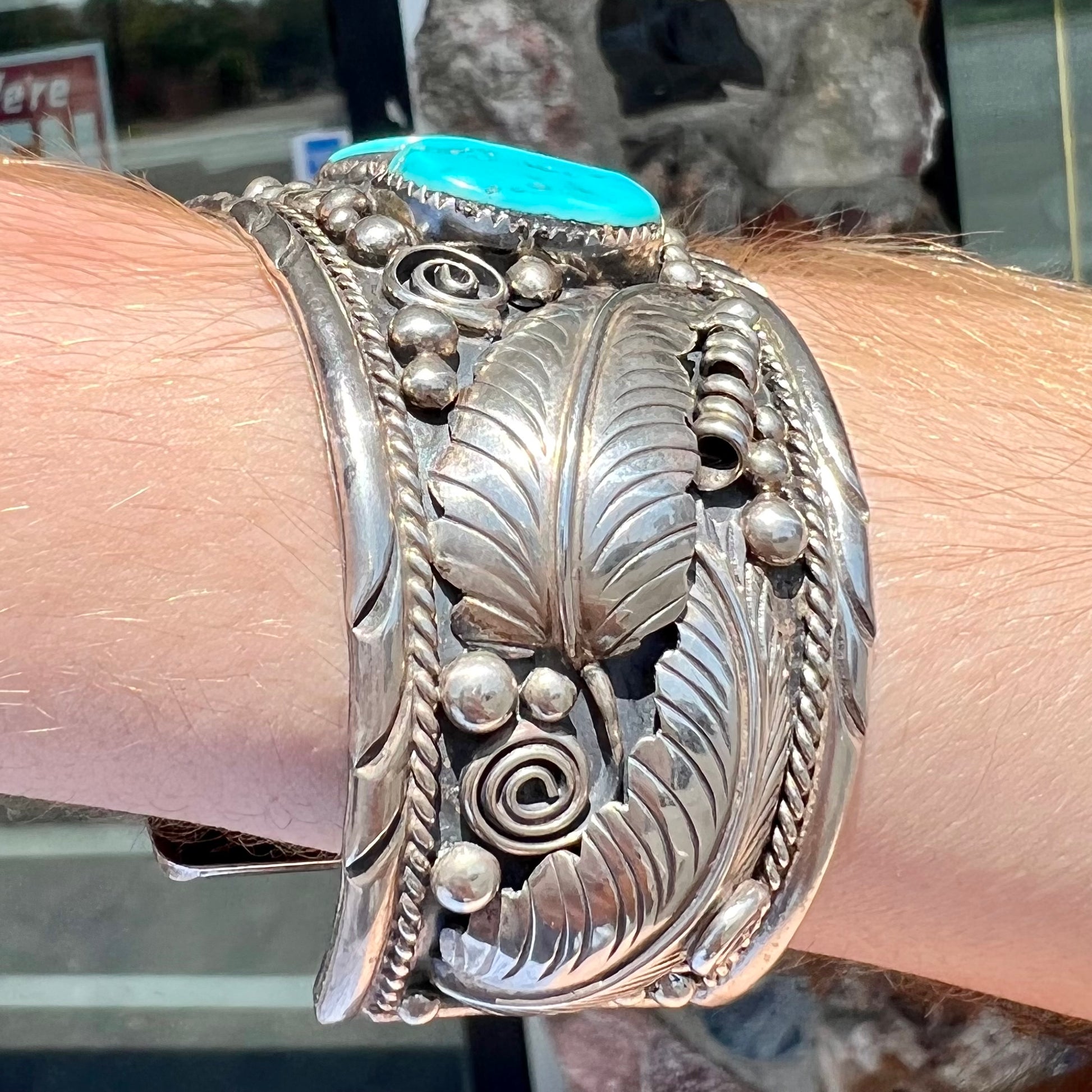 Nickel Silver Imitation Turquoise Cuff Bracelet