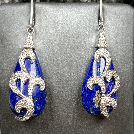 Lapis Lazuli Teardrop Earrings | Sterling Silver