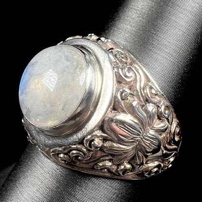 Unisex Moonstone Scroll Ring | Sterling Silver | Estate
