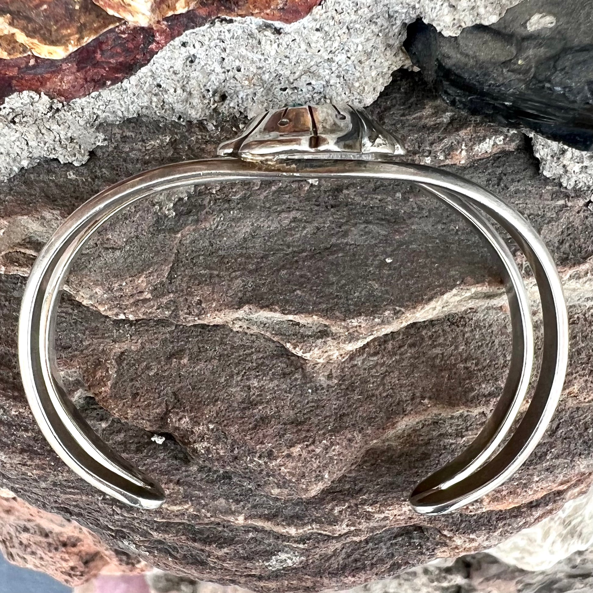 A Navajo style rough turquoise nugget silver cuff bracelet.