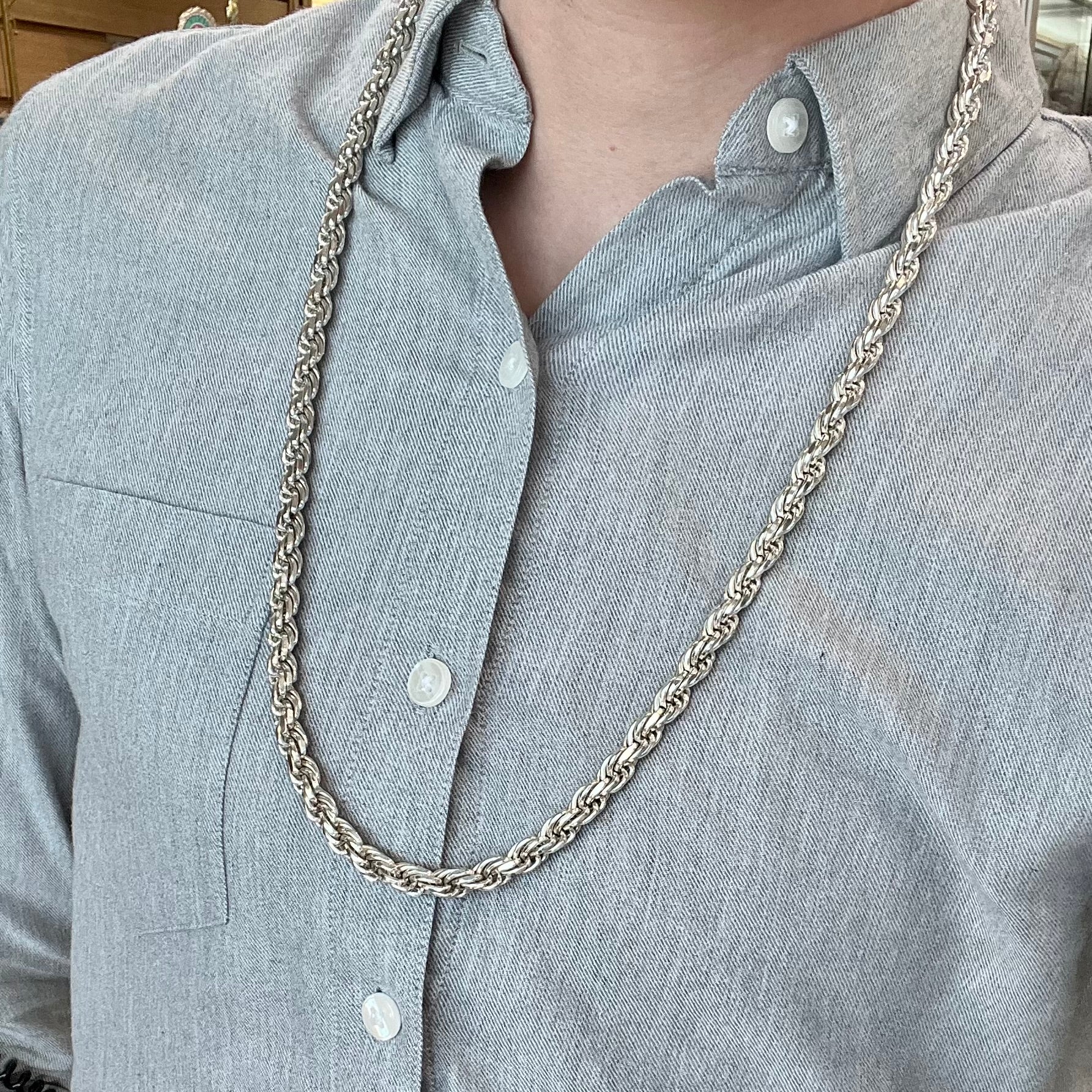 A men's 26 inch sterling silver rope chain.  The chain is stamped "925 ITALY."