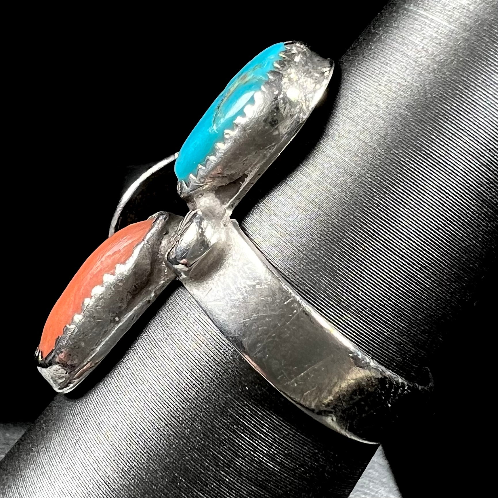 Vintage Navajo Turquoise & Pink Coral Ring, c.1970's
