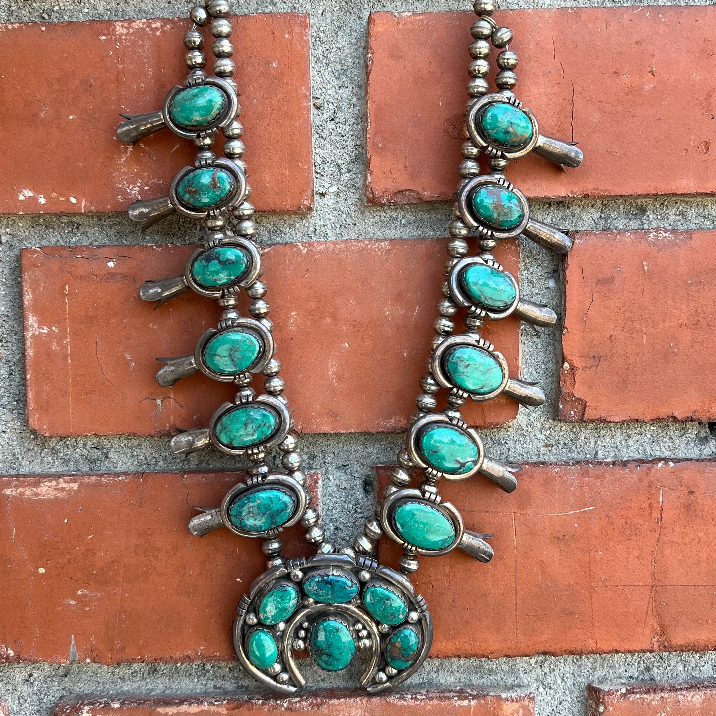 Arizona ” Navajo Pearl Squash Blossom Necklace ( Turquoise ) FINAL SALE –  Ale Accessories