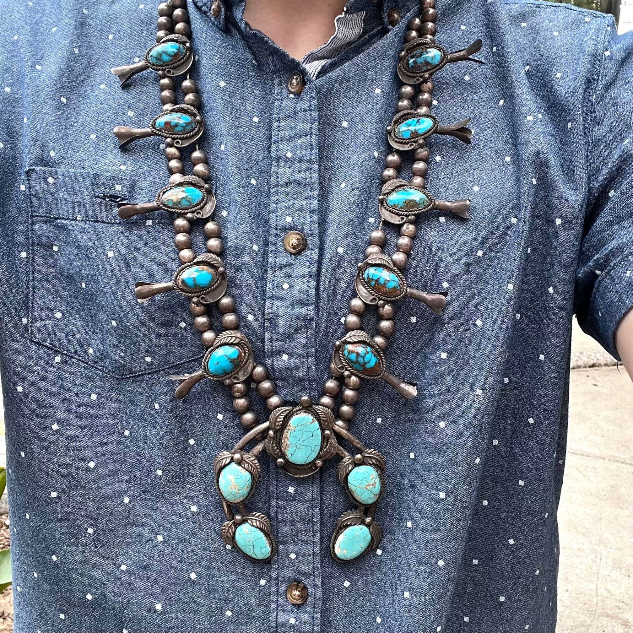 Vintage Navajo Squash Blossom Necklace, Natural Blue Turquoise & Coin  Silver, Native American Old Pawn Jewelry, 29 L - Etsy Australia