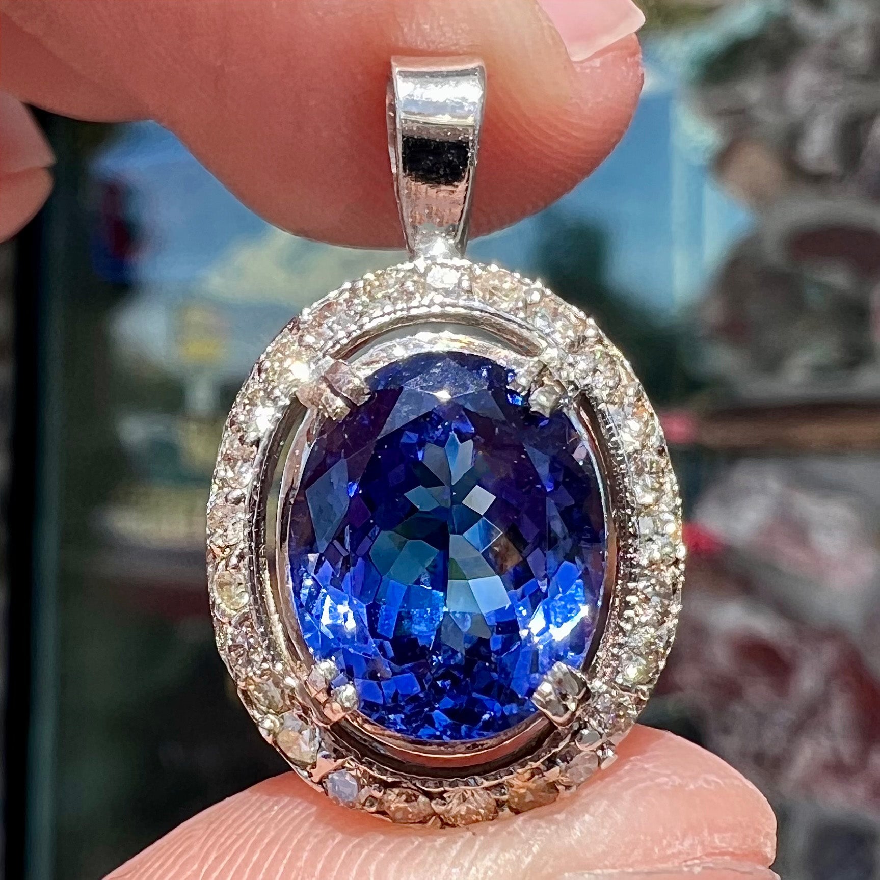 Ladies 3.60ct Tanzanite Diamond Halo Pendant Burton s