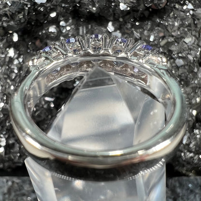 A sterling silver five stone oval cut tanzanite ring.