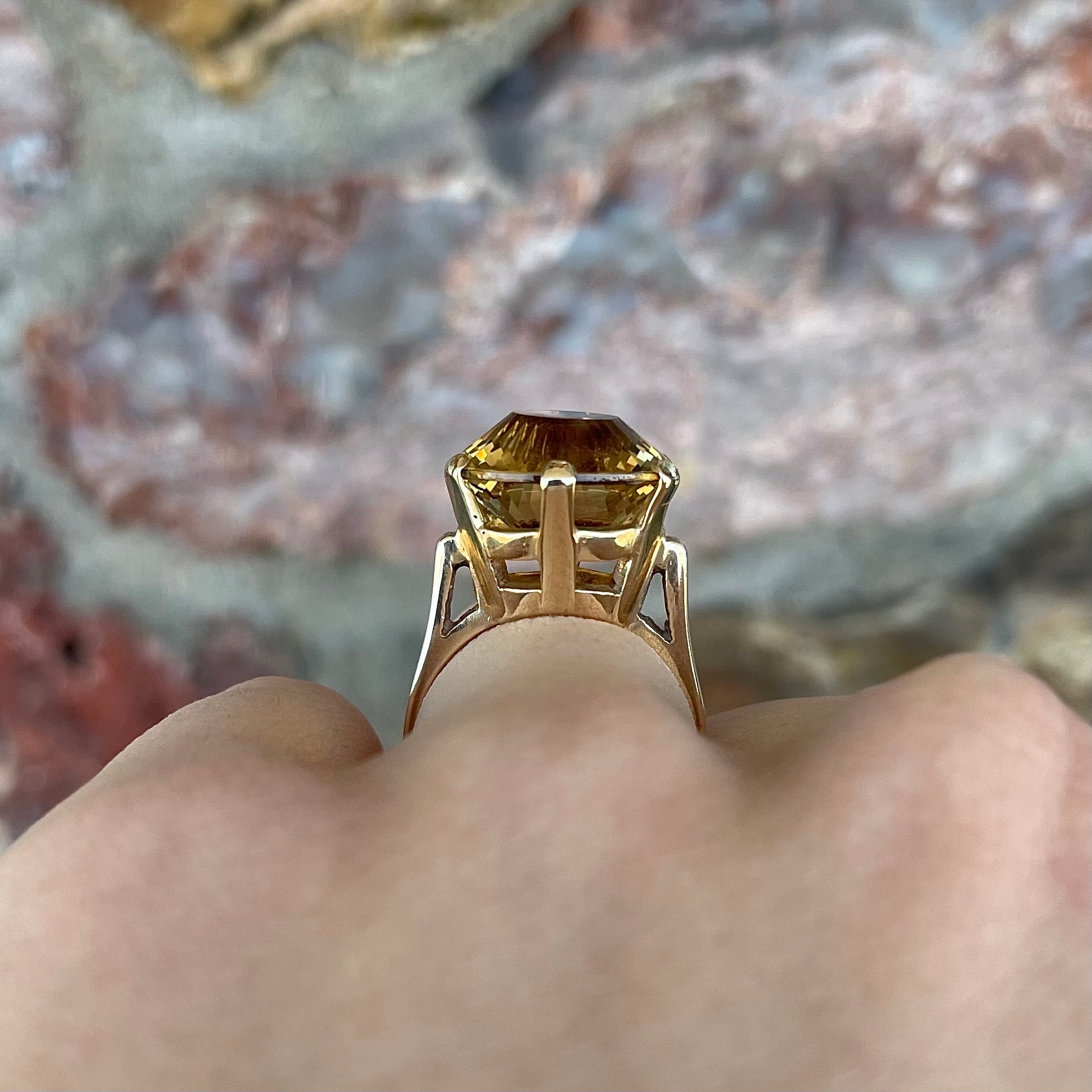 14mm Round Citrine Fancy Cut Ring | 14kt – Burton's Gems and