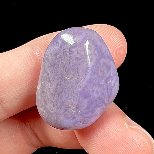 A rounded, tumbled piece of purple turkiyenite jade.  Bursa, Turkish material.