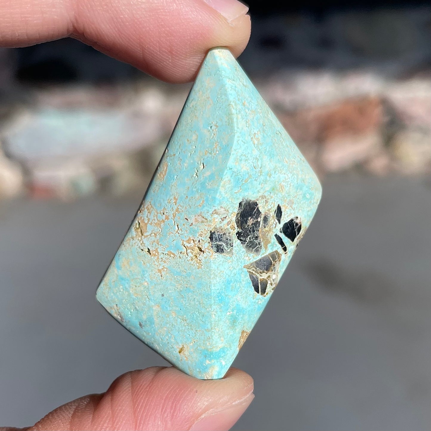 Polished baby blue turquoise specimen from Baja California, Mexico.