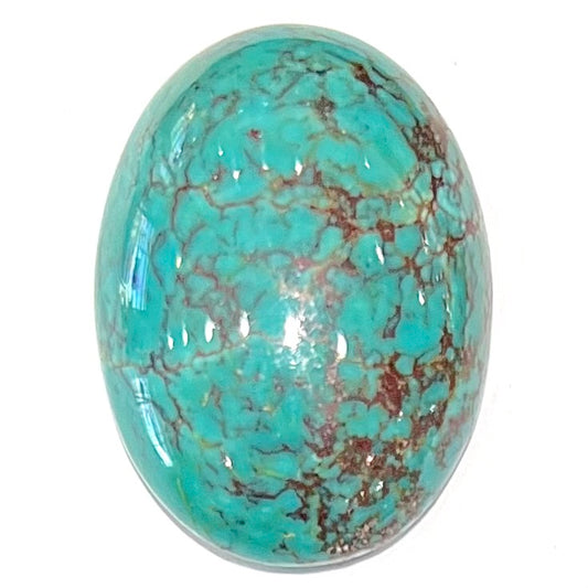A loose, oval cabochon cut Tyrone turquoise stone.