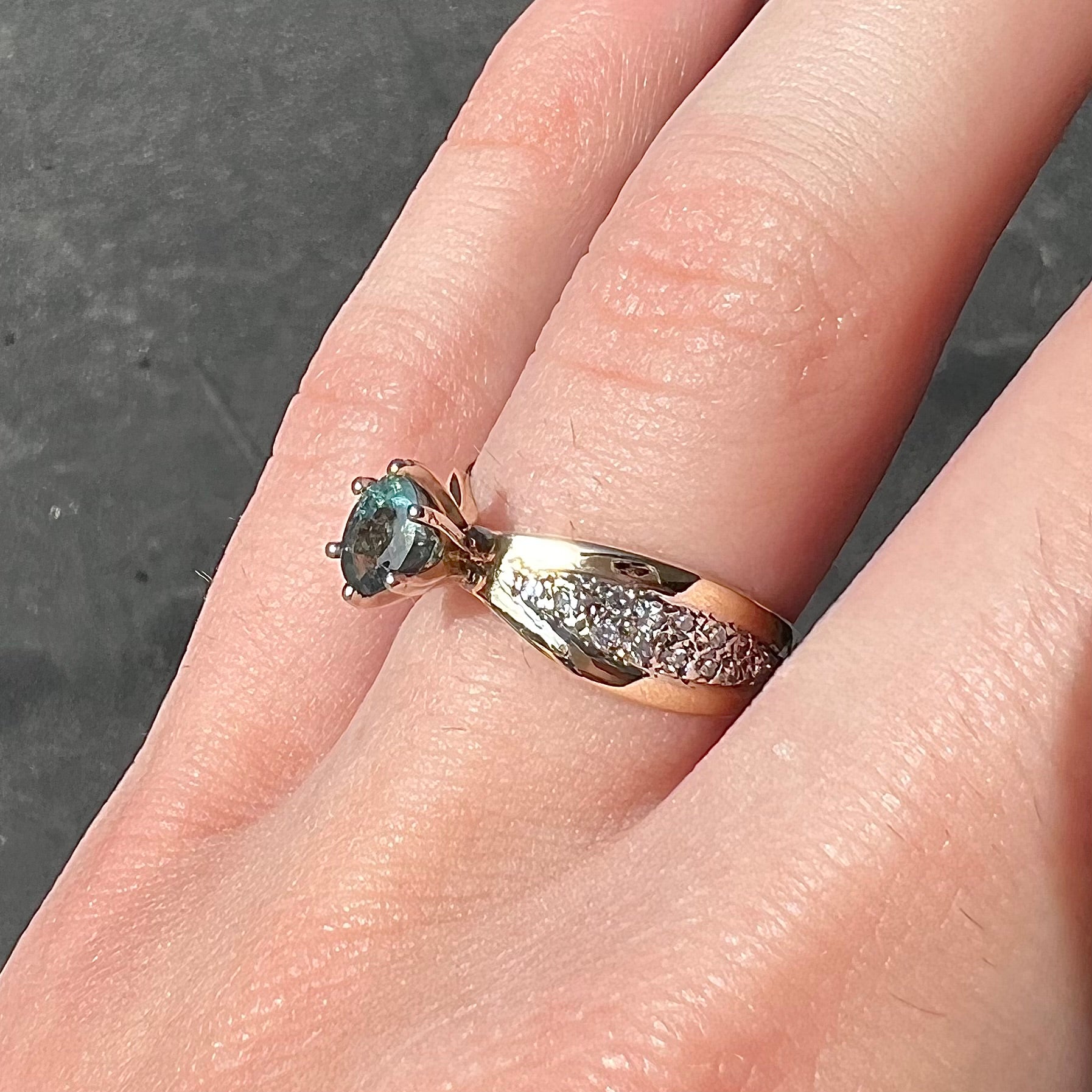 Color Change Alexandrite Engagement Ring w/ Emerald Cut Diamond Accents
